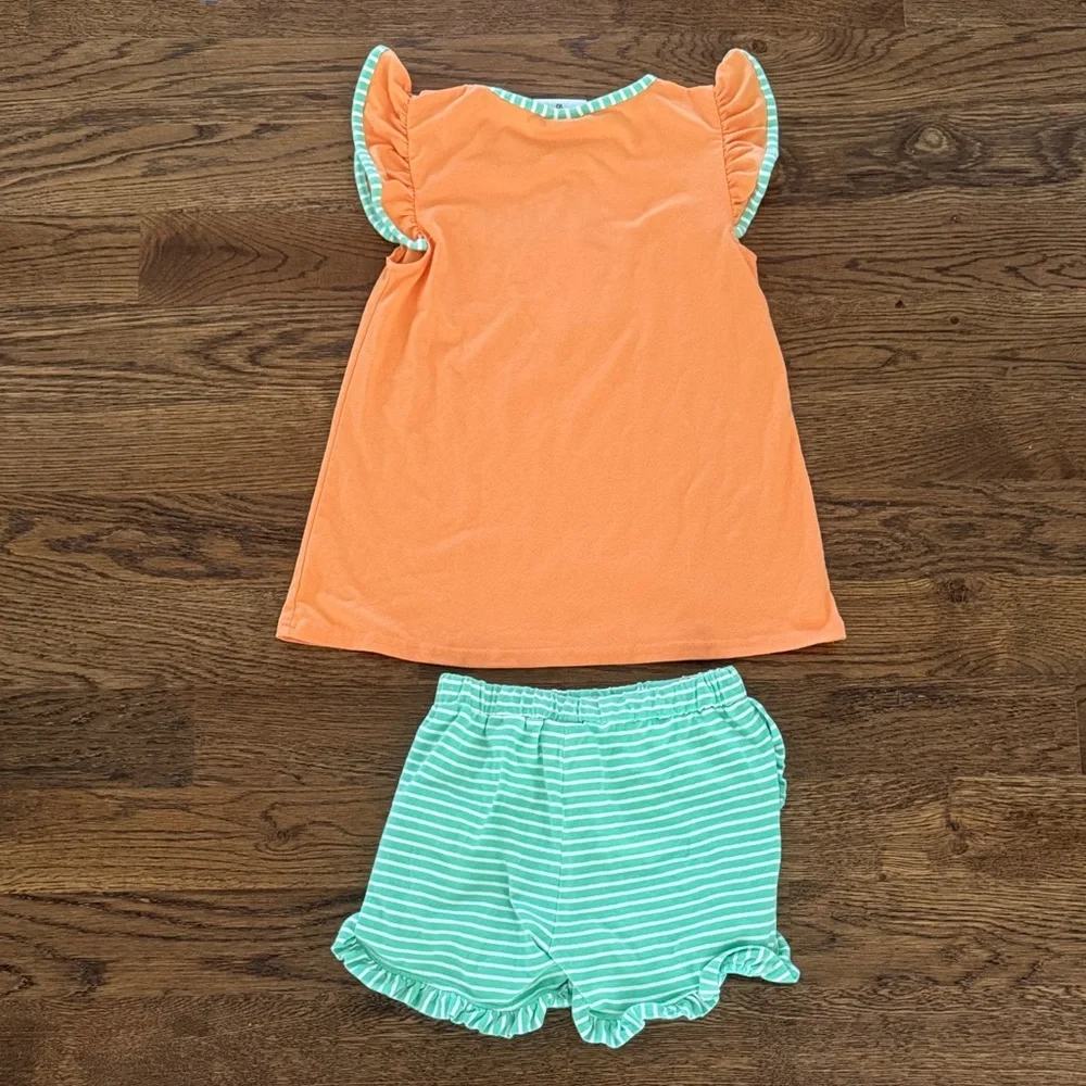 Jelly Beans Orange & Mint Turtle Applique Kids Matching Set girls 10